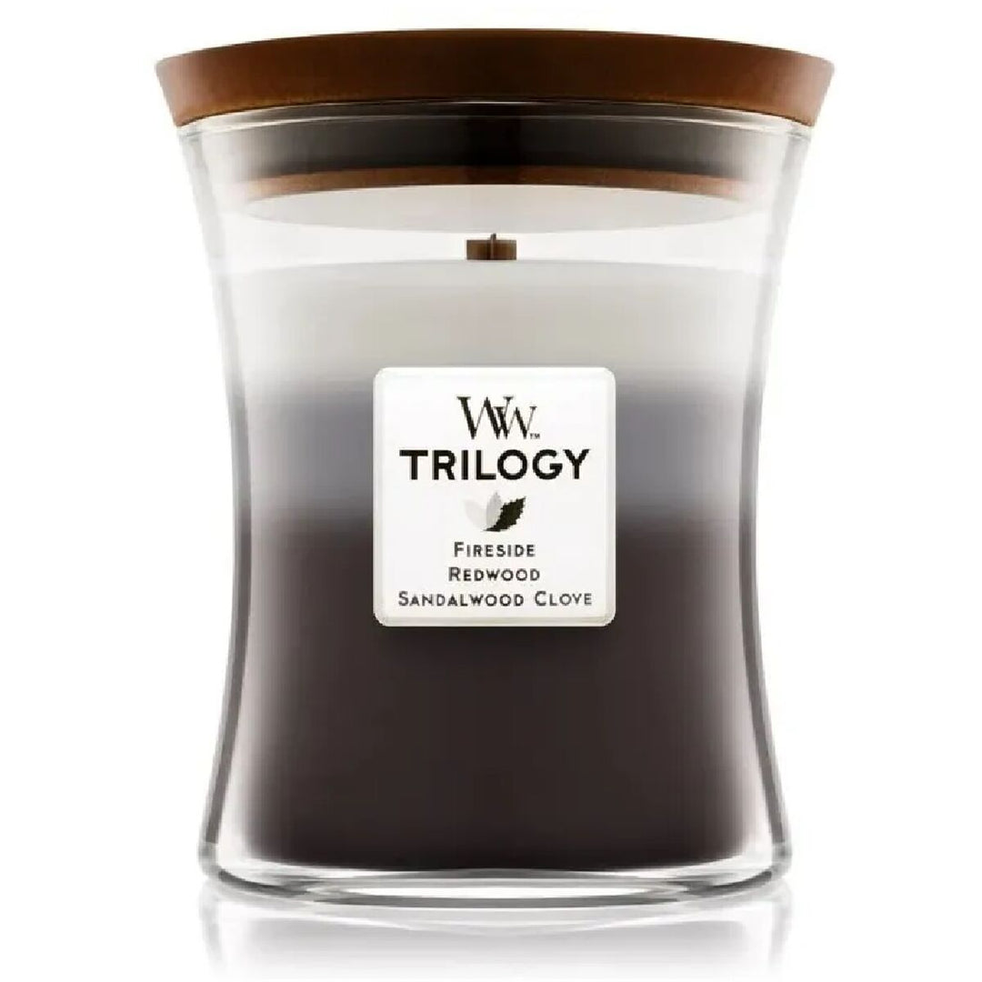 Trilogi Medium Timglasljus i trä - 275g, ren doft, heminredning, WoodWick Candles.