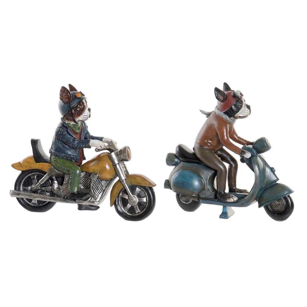 Retro Motorcykel Hundar 2 st - Dekorativa Prydnadsfigurer - Röd och Blå - Vintagestil i harts.