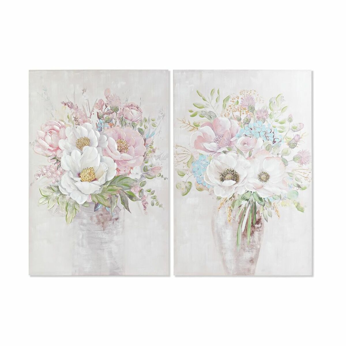 Shabby Chic Tavlor med Vas och Blommor, 80x120 cm - 2-pack för romantisk inredning