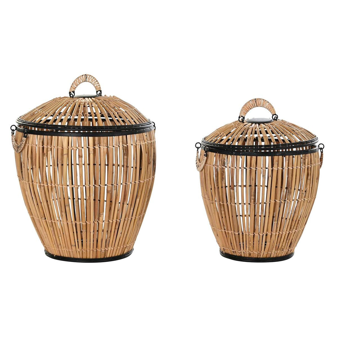 Korgset i svart metall och rattan, exotisk design, 48x48x55 cm, DKD Home Decor.