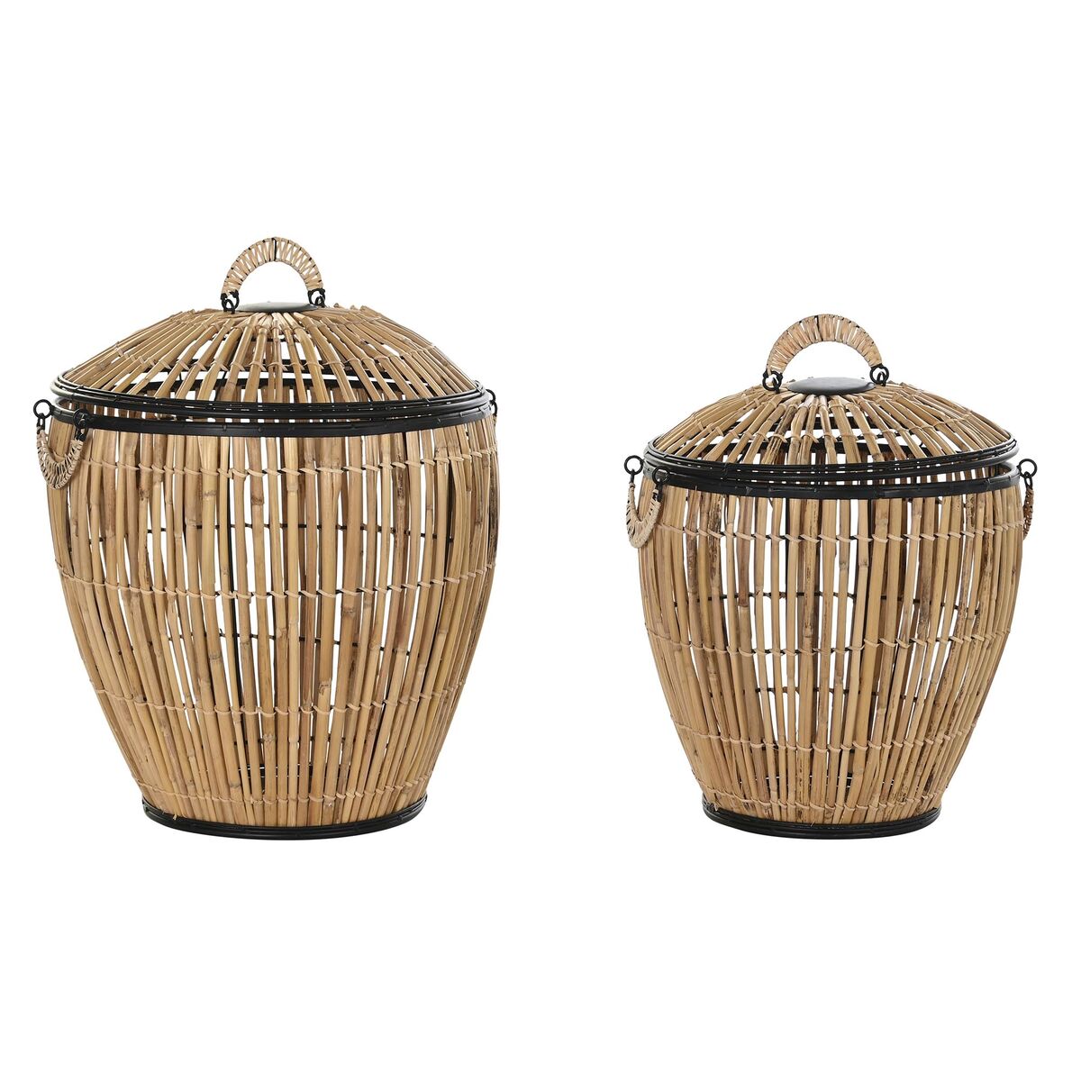 Korgset i svart metall och rattan, exotisk design, 48x48x55 cm, DKD Home Decor.