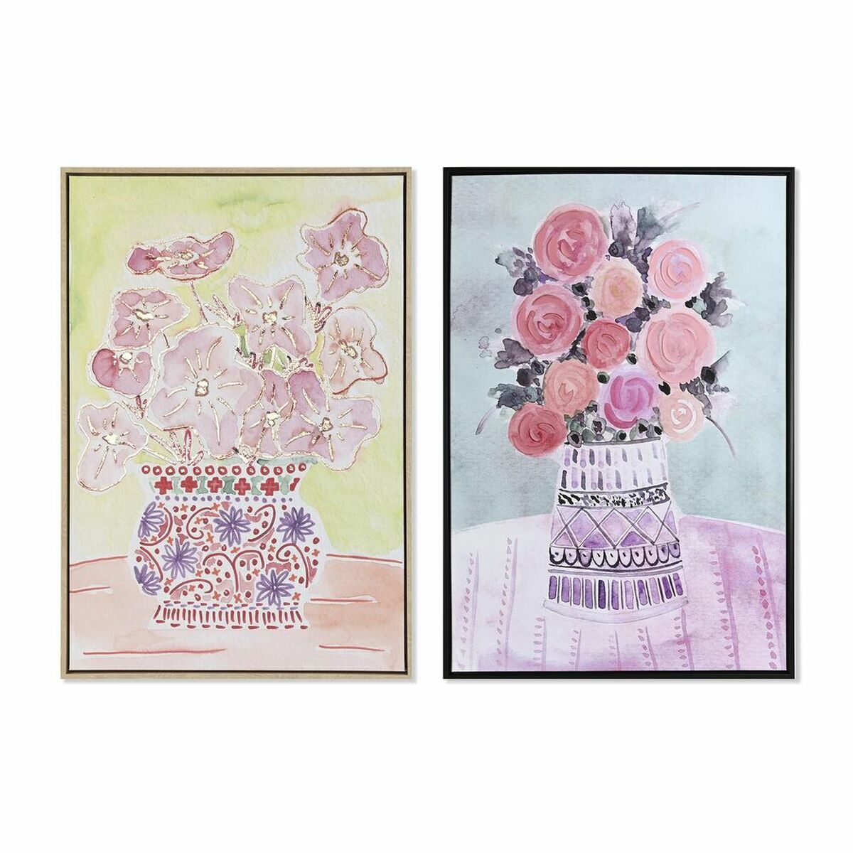 Shabby Chic Väggtavlor med Vas och Blommor, 2-pack - Dekorativ och färgstark väggkonst.