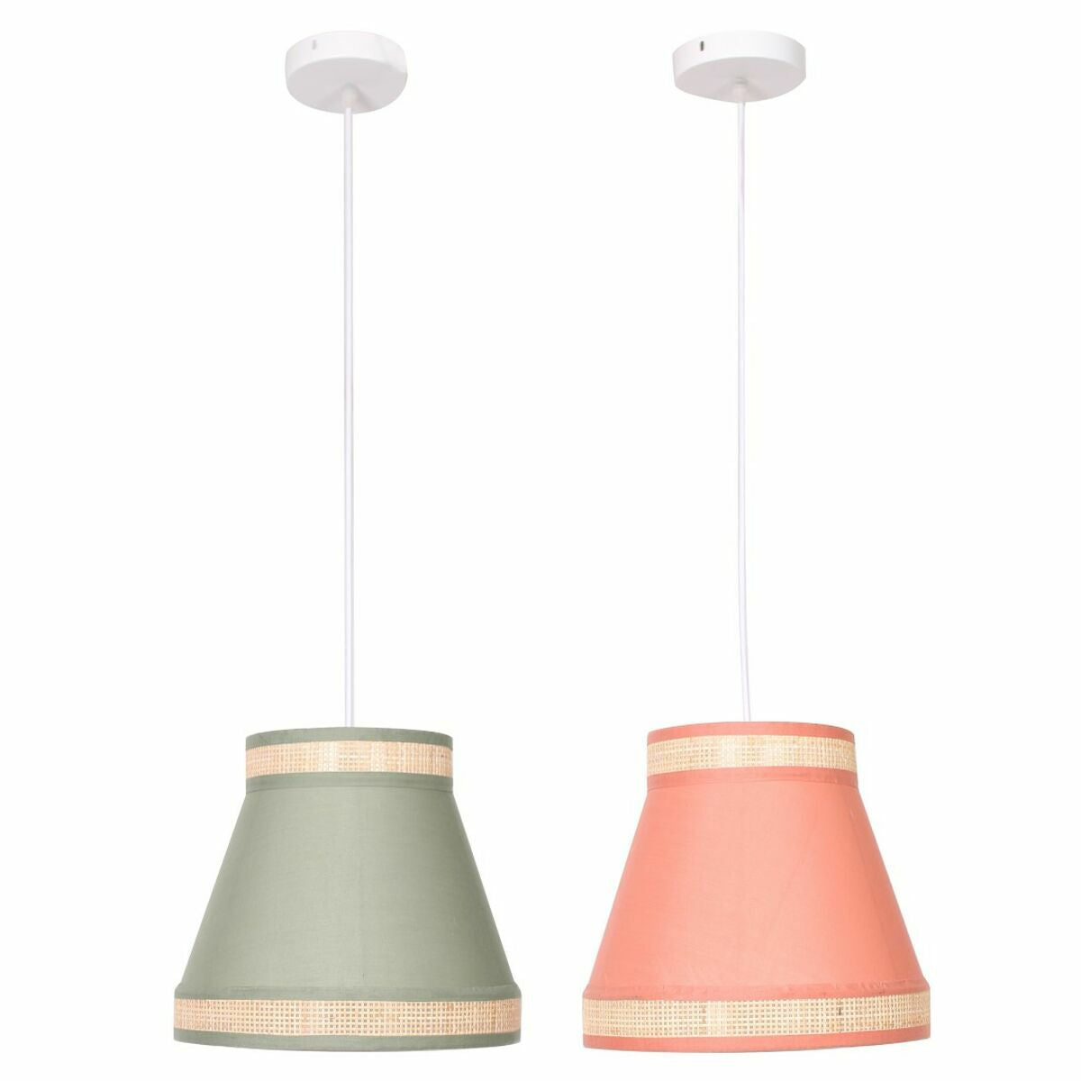 Rattan taklampa set i natur och grön ton, 2-pack för stilren atmosfär i hemmet.