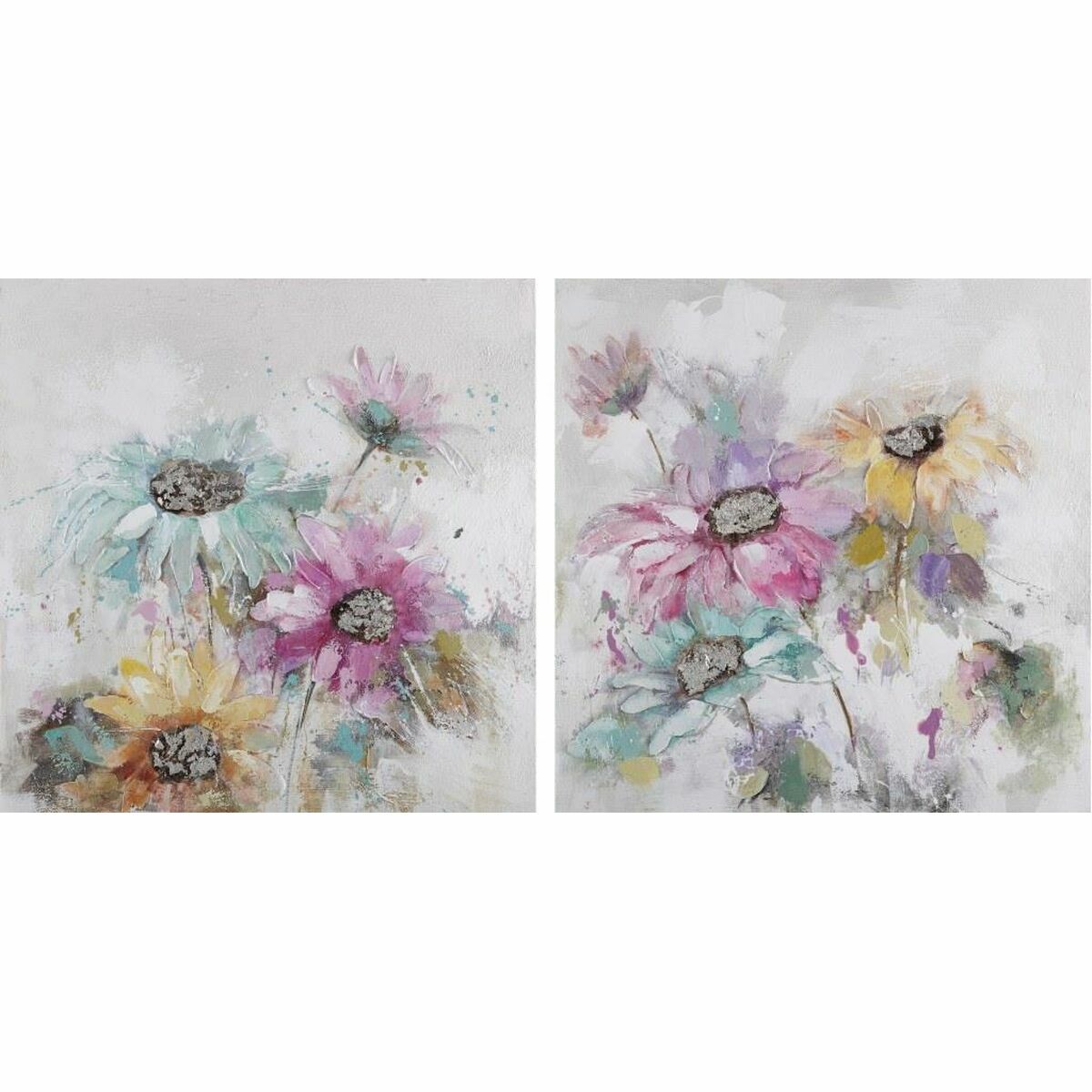 Shabby Chic Blomtavla - Dekorativ Väggkonst 100x100 cm (2-pack) - Multicolour Virágok design. Handmå