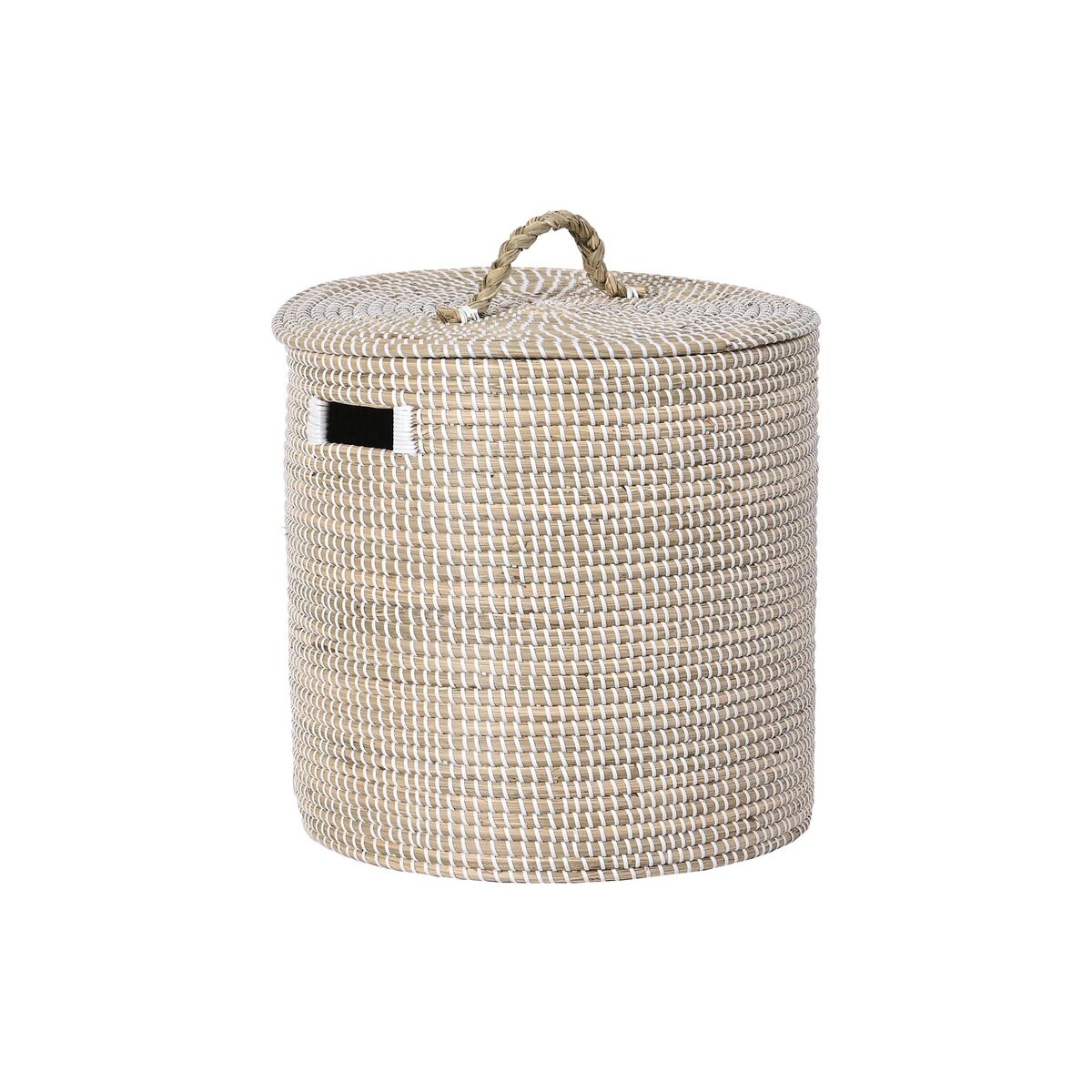 Stilren Förvaringsbox: Rymlig Organizer 42 x 42 x 48 cm i vit eller natur, med lock av sjögräs. Perf