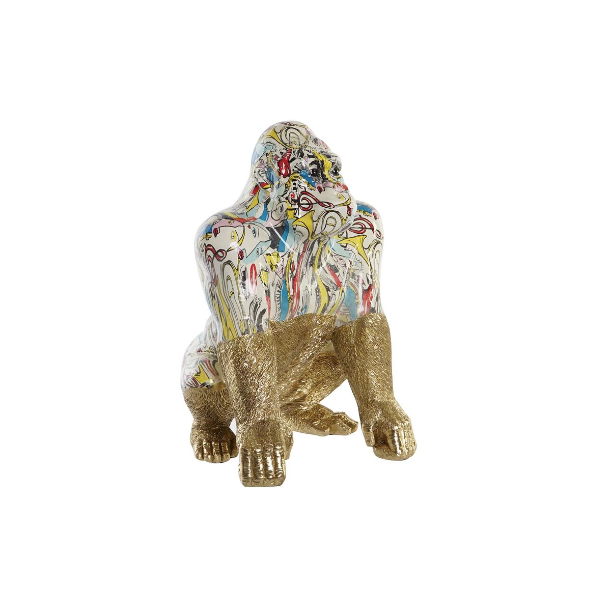 Färgglad keramisk gorilla prydnadsfigur - 41 cm, gyllene multicolor design. Idealisk för heminrednin