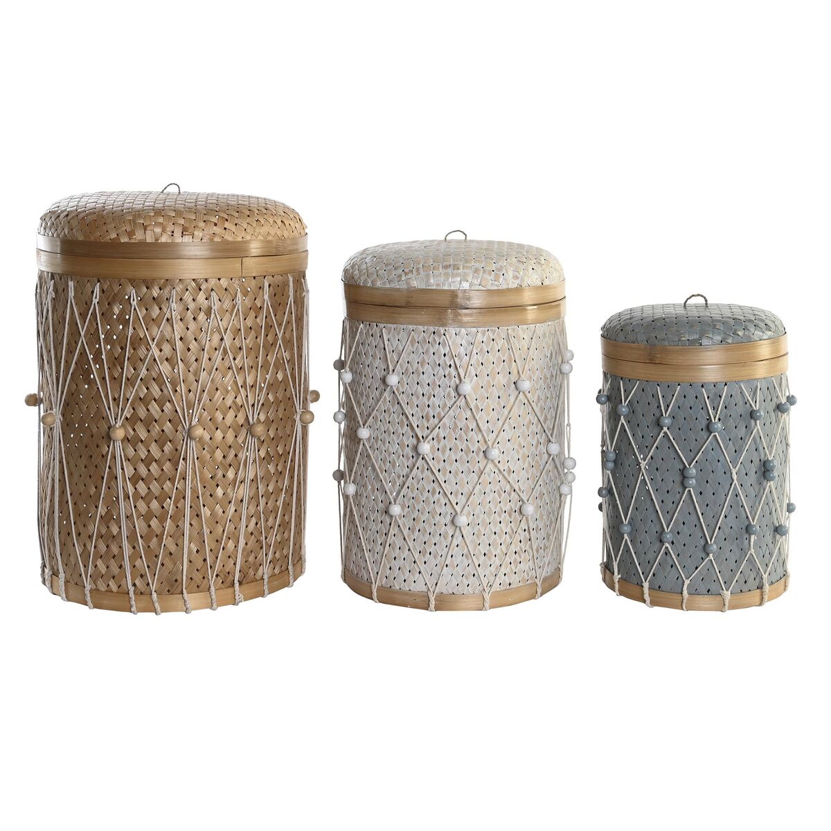 Bambu Boho Korg Set - DKD Home Decor, Multifärgad, 46x46x58 cm. Skapa bohemisk atmosfär med detta va