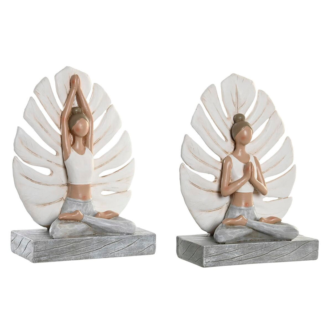 Vita och grå keramiska yoga-prydnadsfigurer, 16x7,5x21 cm, 2 st.