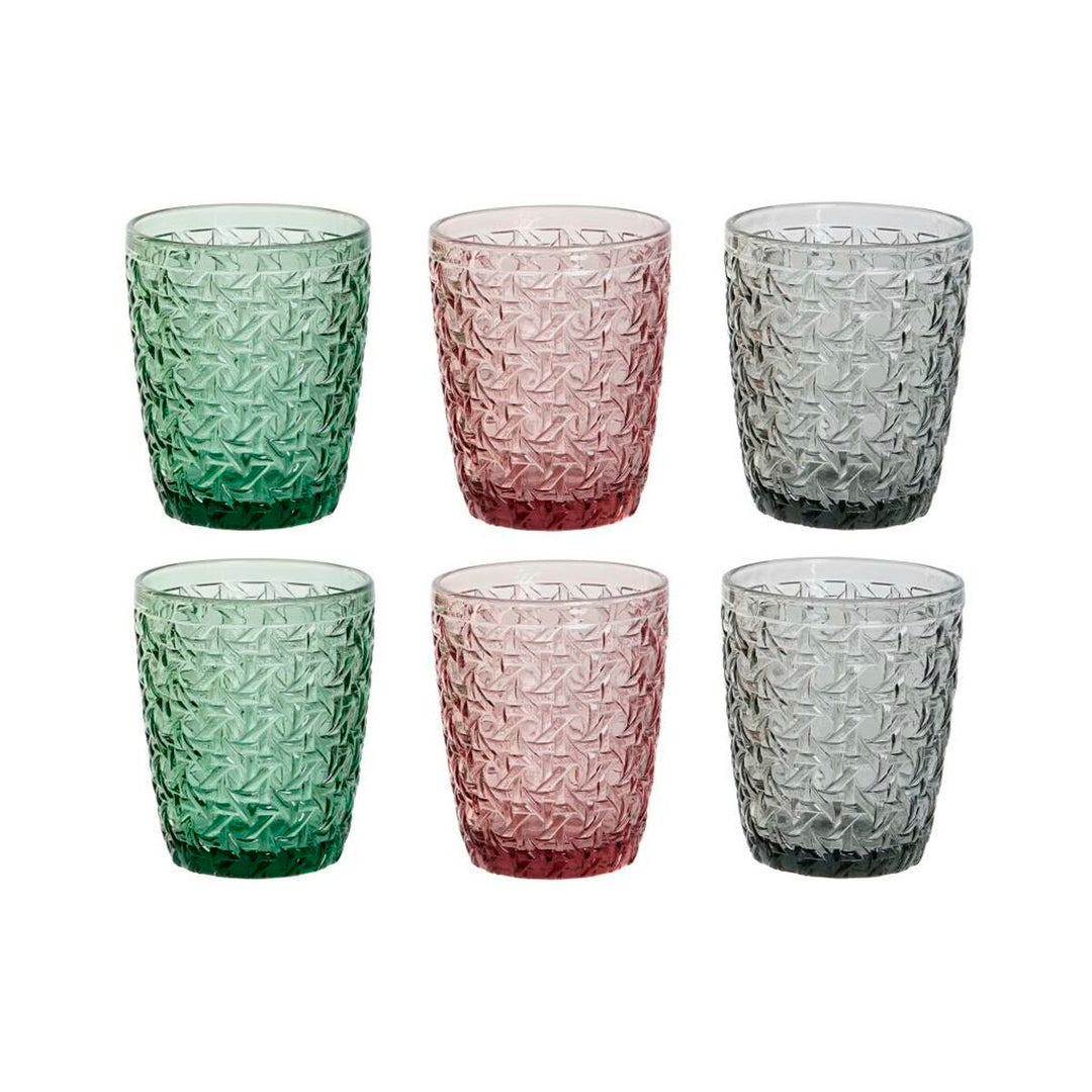 DKD Home Decor Reliefglas, 240 ml, 6-pack, Grön/Grå/Rosa - Elegant och stilren servering.