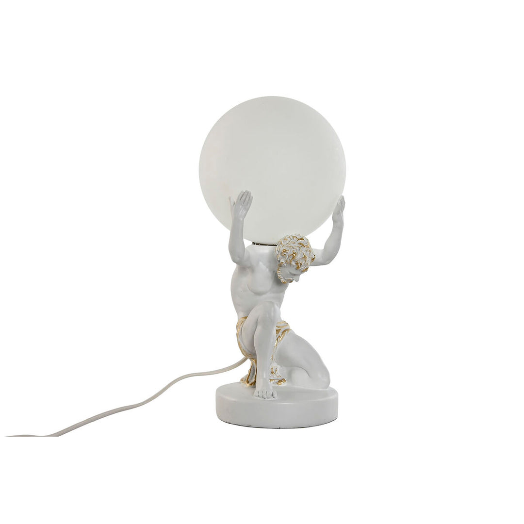 Elegant LED-bordslampa i vit plast med gyllene detaljer - 32 cm