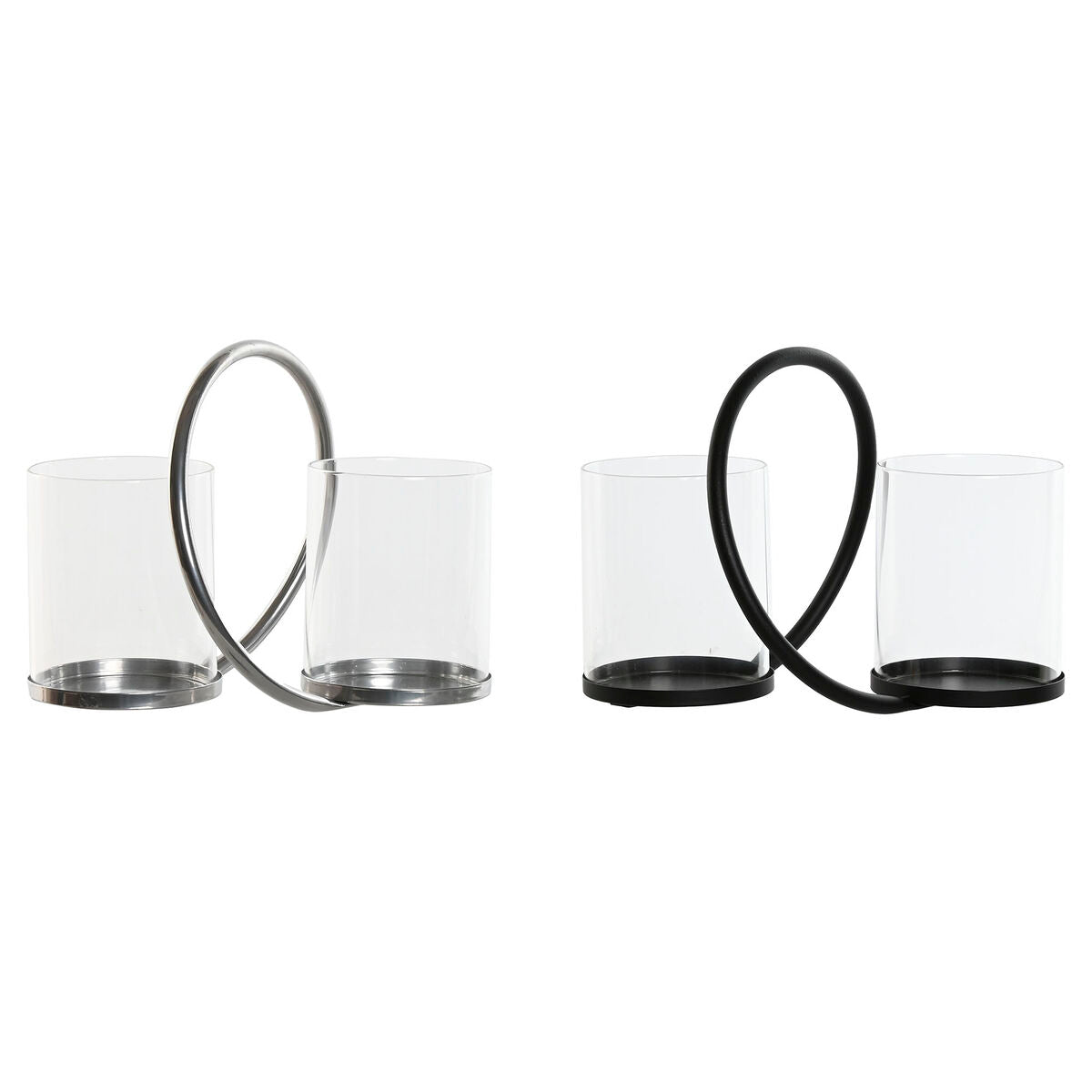 Eleganta metallljusstakar, 2-pack - svart och silvrig design för modern inredning.