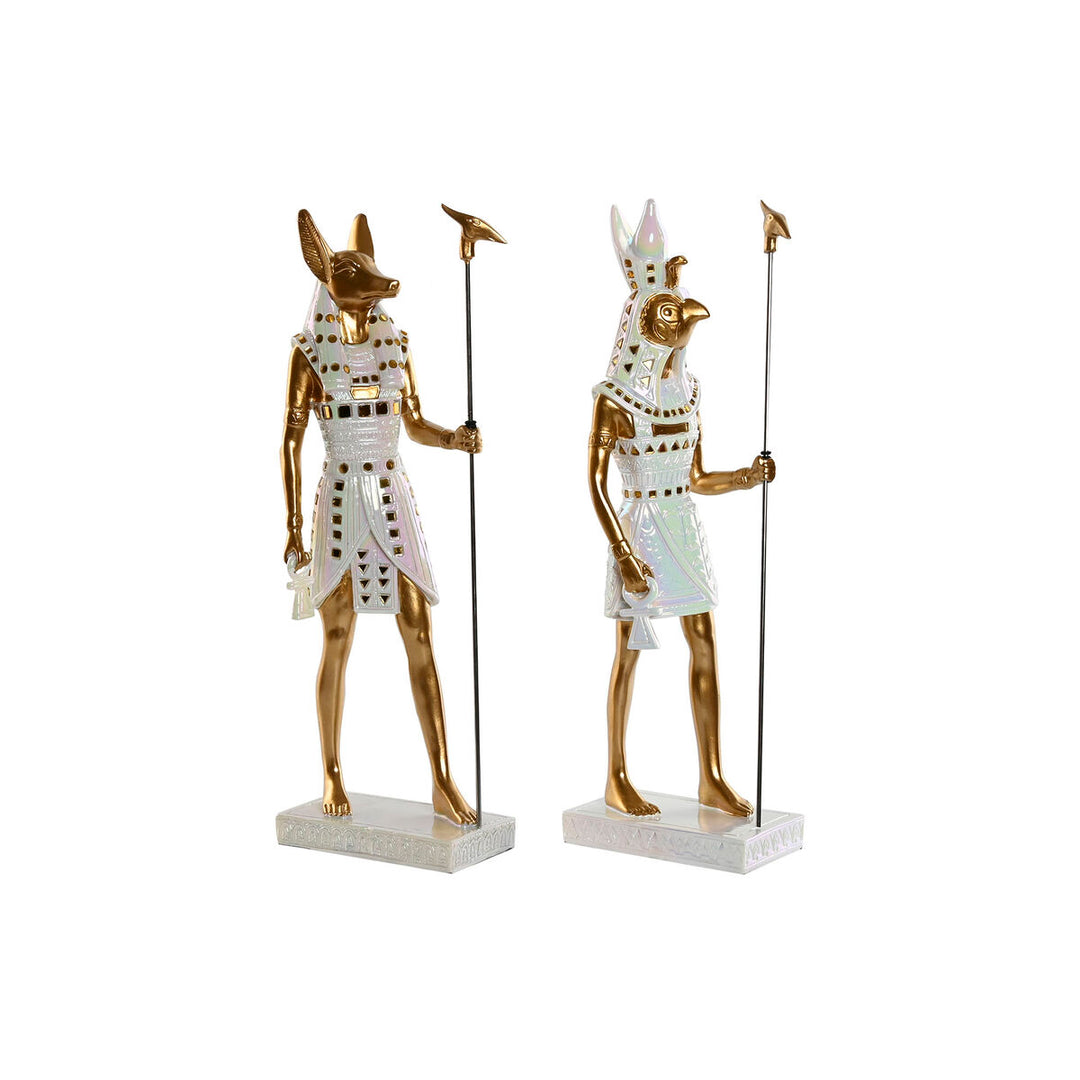 Egyptisk prydnadsfigur i harts - Elegant vit och guld design, 36 cm