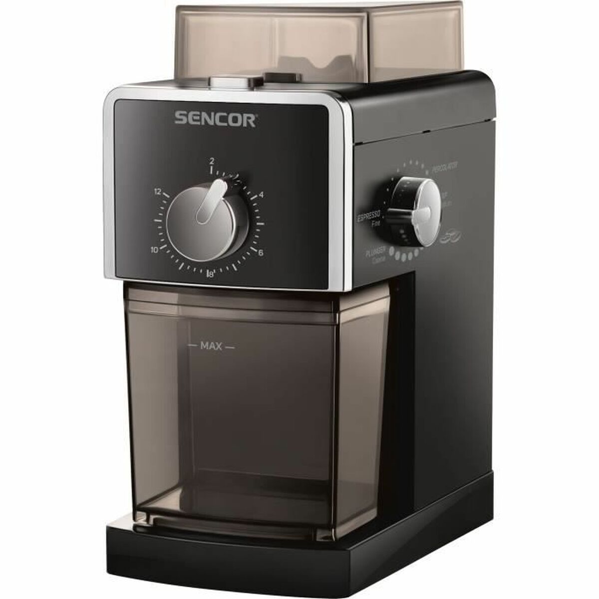 Svart Kaffekvarn - Sencor SCG 5050 BK med 110W effekt och 180g kapacitet.