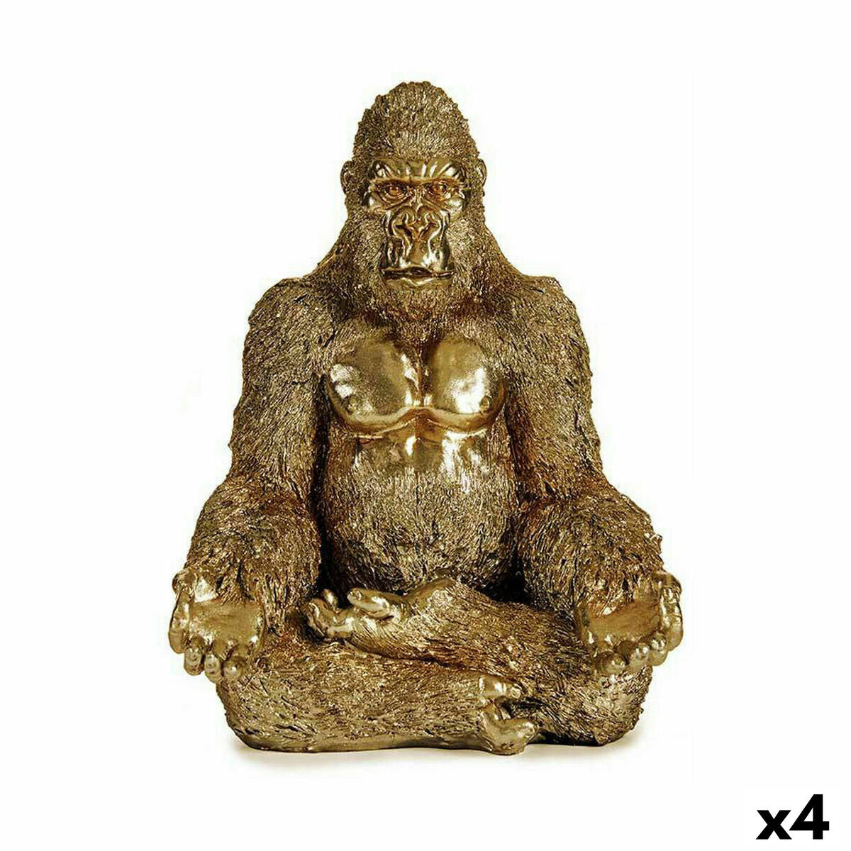 Gyllene Gorilla Yoga Figur - Handmålad dekoration, symbol för balans och harmoni.