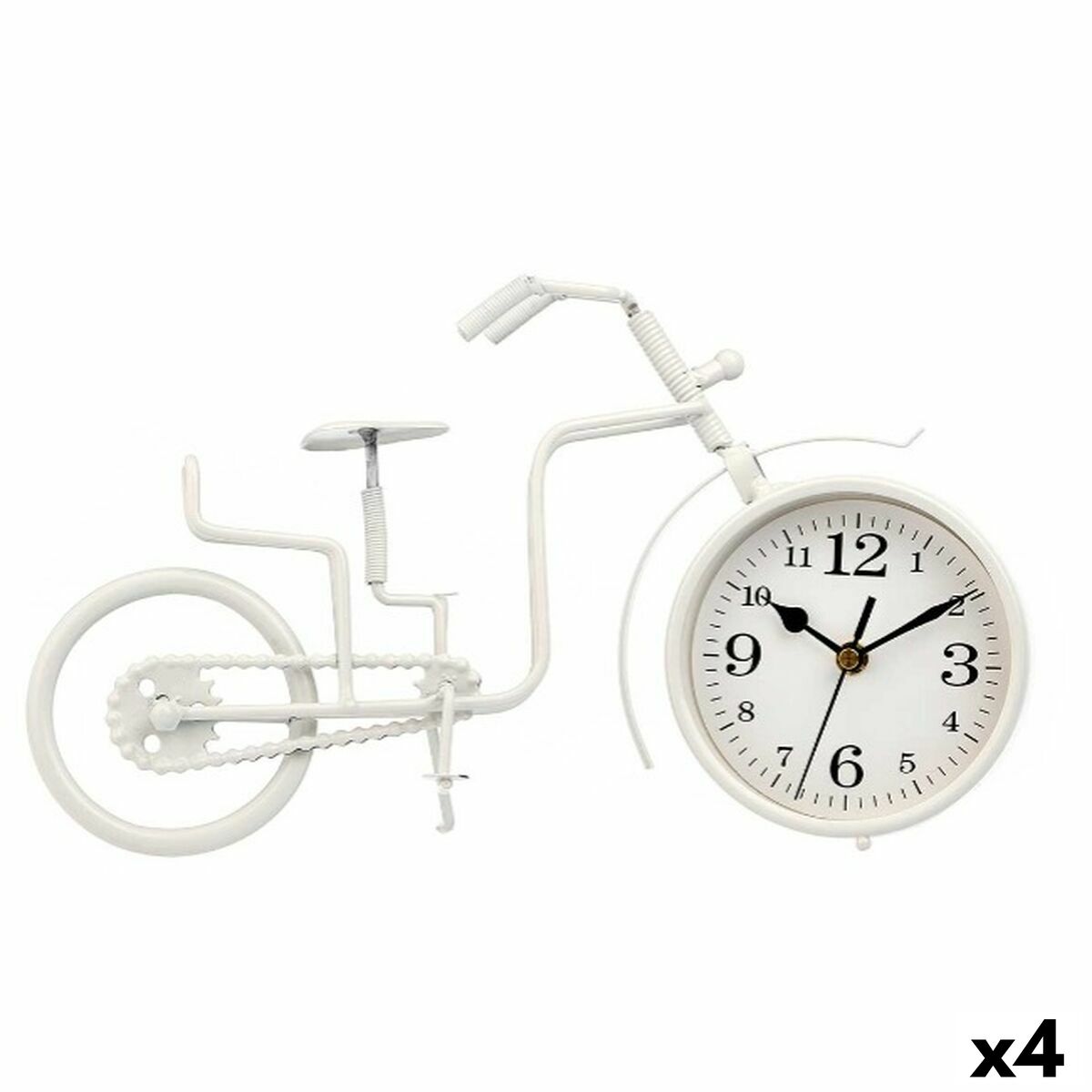 Vit metallcykel bordsklocka - elegant och stilren design, 33x21 cm.